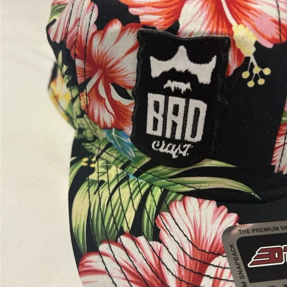 BAD Craft Hawaiian Baseball Hat Black Floral SnapBack Flat bill Style Otto NEW - Picture 3 of 6